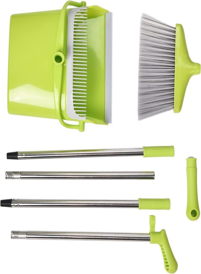 GNEY Extendable Long Handle Broom and Dustpan Set, Stainless Lightweight Upright Standing Broom and Dustpan Combo for Kitchen Lobby Office Living Room Household Indoor or Outside (Green) - Image 3